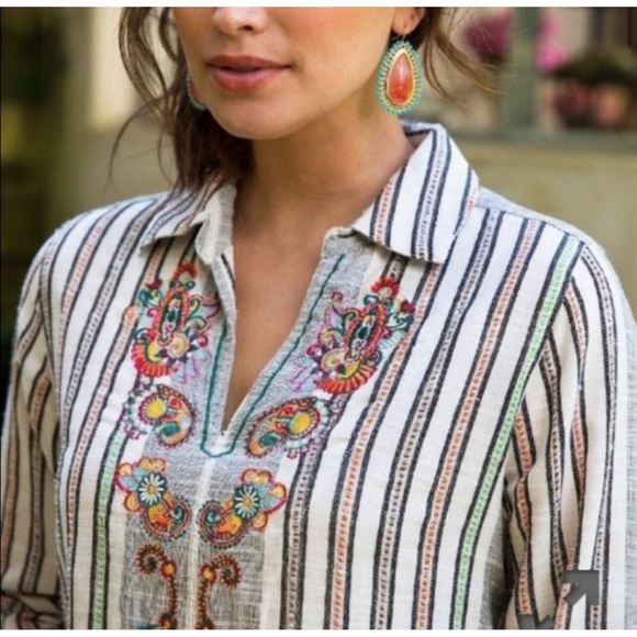 Soft Surroundings Brookhaven Aruba Floral Embroidered Longline Cotton Tunic M - Picture 4 of 12